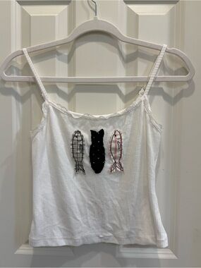 Daisy St Cropped White Top with sardines or fish